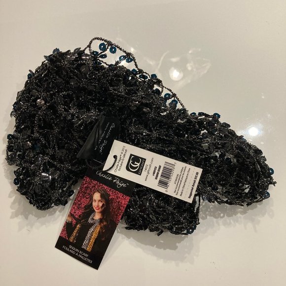 Charlie Paige Black Sequin Scarf NEW - Picture 2 of 4